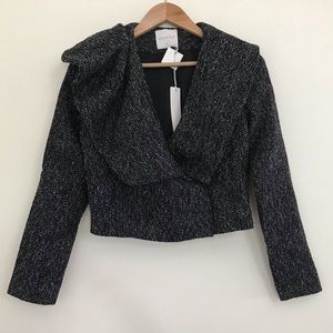 Line & Dot cropped tweed jacket wool blend black grey